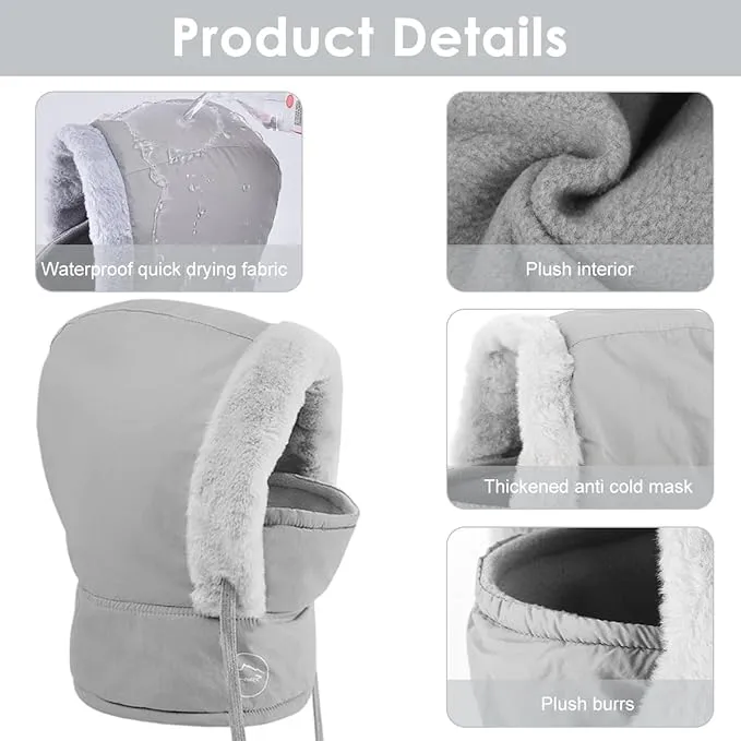 Winter Cap Fashion Trooper Riding Hat for Women Ushanka Plush Lined Warm Hat Face Cover Neck Gaiter, Drawstring Adjustable Design, Outdoor Warm Hood