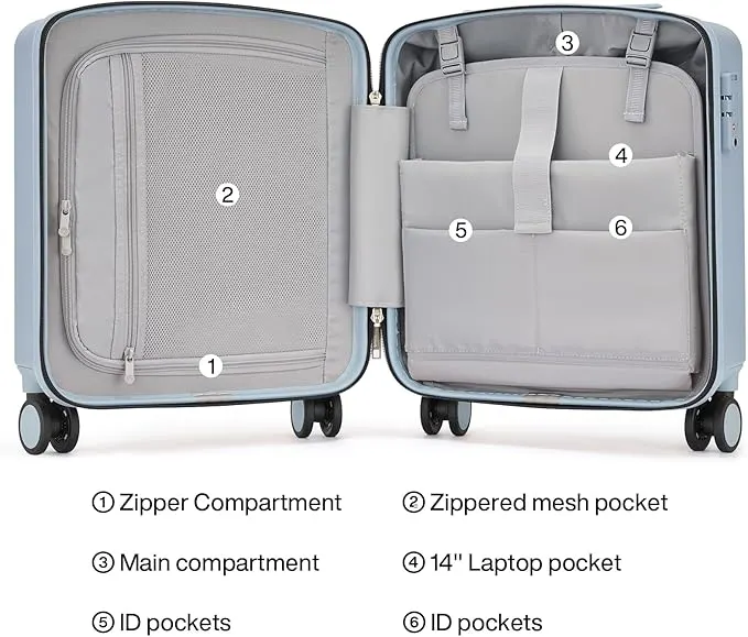Hanke 16 Inch Underseat Carry On Luggage with Wheels Hard Shell Suitcases Lightweight