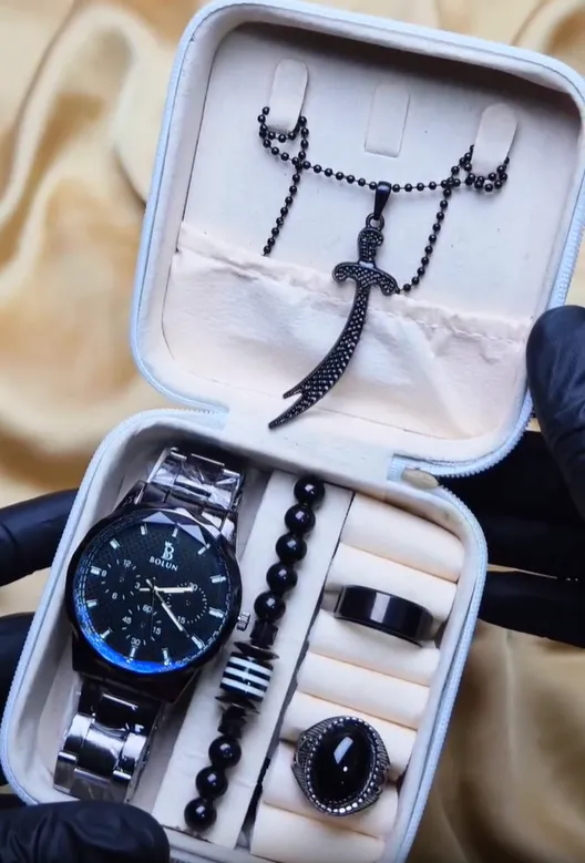 Men's Watch, Lighter, Rosary & Bracelets - 5-Piece Gift Set