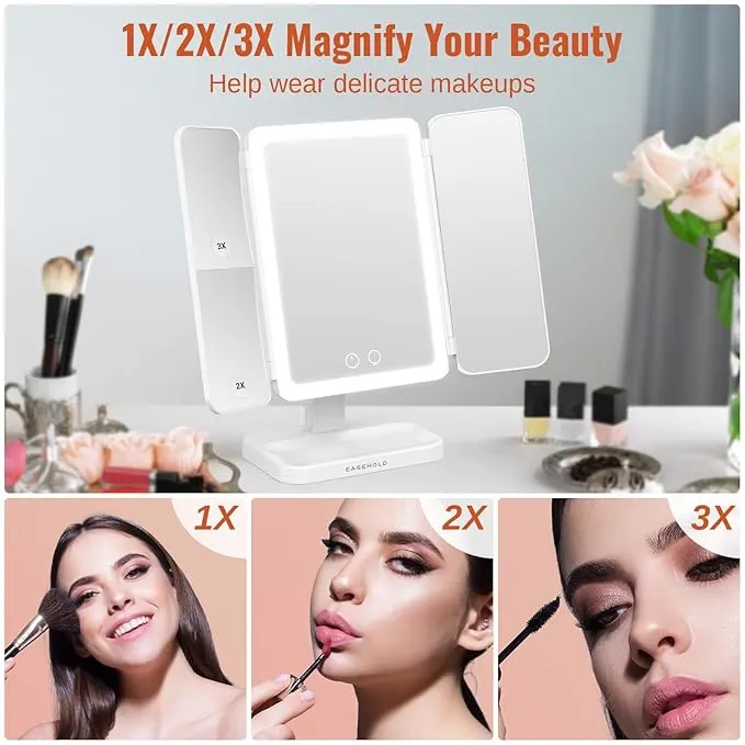 Tri-Fold Lighted Vanity Mirror Three Panel 21Pcs Led